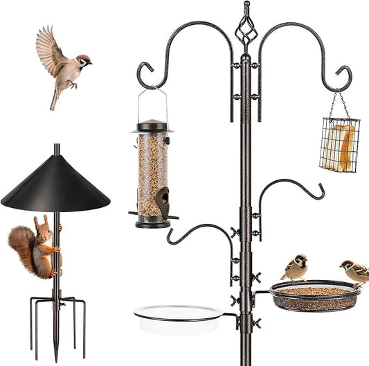 ERYTLLY Bird Feeders Bird Feeding Station Kit Bird Feeding Pole Wild Bird Feeder Hanging Kit with Squirrel Guard Baffle Suet Cage Tube Bird Feeder Planter Hanger Multi Feeder for Attracting Wild Birds