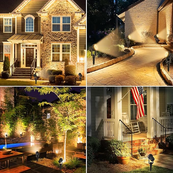 Solar Spotlights Outdoor 2Pack Warm White Auto Dusk to Dawn Landscape Lights, IP65 Waterproof Solar Lights for Garden Yard Path 2-in-1 Ground or Wall Mount