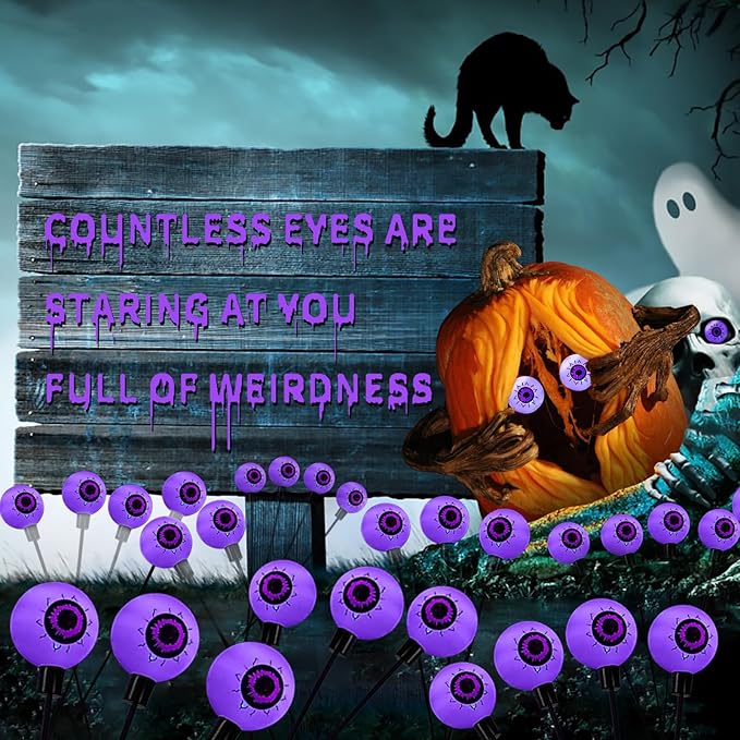 Aogist Halloween Decorations Eyeball Swaying Firefly Light Bright Long Standby Time Waterproof Outdoor Lights for Beautiful Spaces Garden Yard Lawn Pathway Porch Party Decor (Purple, 4 Pack-24 LEDs)