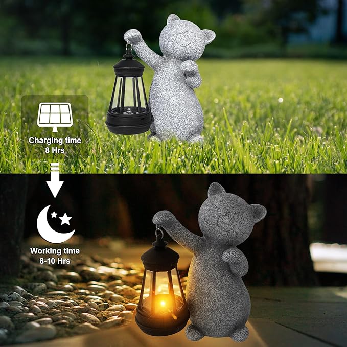 Solar Lights Outdoor Garden Sculptures&Statues, Cat Garden Decor for Outside, Garden Statues Outdoor Clearance Waterproof for Yard Art Lawn Porch Patio Home,Birthday Gifts for Women,Sisters