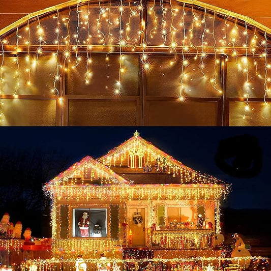 Led Christmas Lights Outdoor Christmas Decorations Hanging Lights 400LED 8 Modes 75 Drops, Waterproof Outdoor Indoor Fairy Christmas Lights for Party, Holiday, Wedding Decorations (Warm Light)