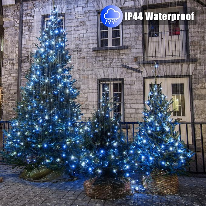 300 LED Christmas Lights Outdoor - 99ft Extra Long Christmas String Lights 8 Modes Plug in Waterproof Fairy Lights with Timer Memory for Indoor Outside Bedroom Home Party Decoration, Blue&White