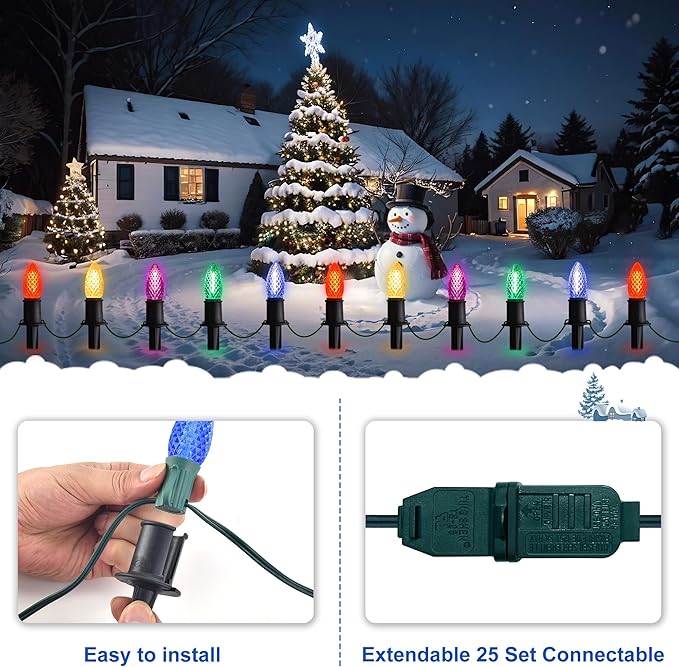 J-HVA 𝙇𝙀𝘿 C9 Strawberry Christmas Pathway Lights - 29ft Christmas Multicolor String Lights Outdoor Waterproof Walkway Lights with 25 Marker Stakes for Xmas Tree Yard Garden Decoration (25 Lights)