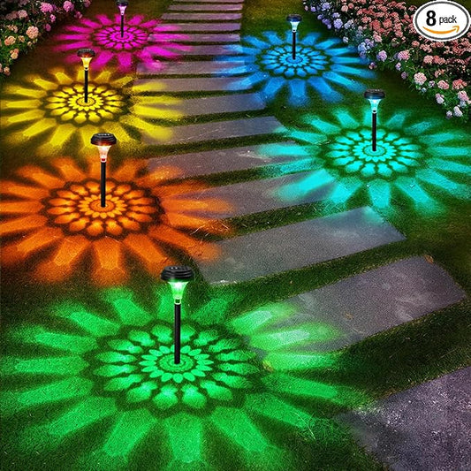 Solar Pathway Lights Outdoor, 8 Pack RGB Color Changing+Warm White LED Path Light IP67 Waterproof, Solar Powered Lights for Walkway Driveway Garden Yard Backyard Lawn Landscape Lighting Decorative