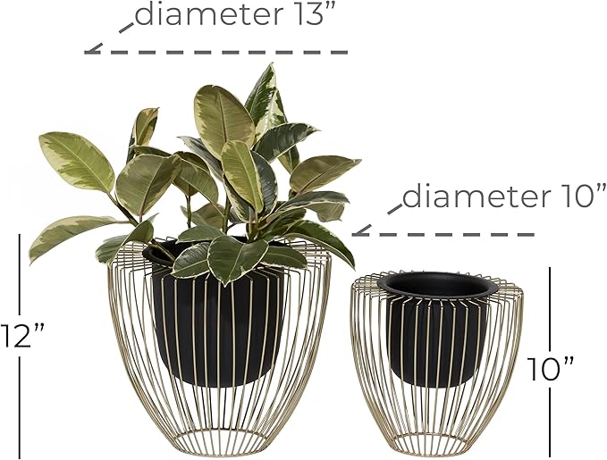 Deco 79 Contemporary Metal, Set of 2 Planters 10", 12"H, Black