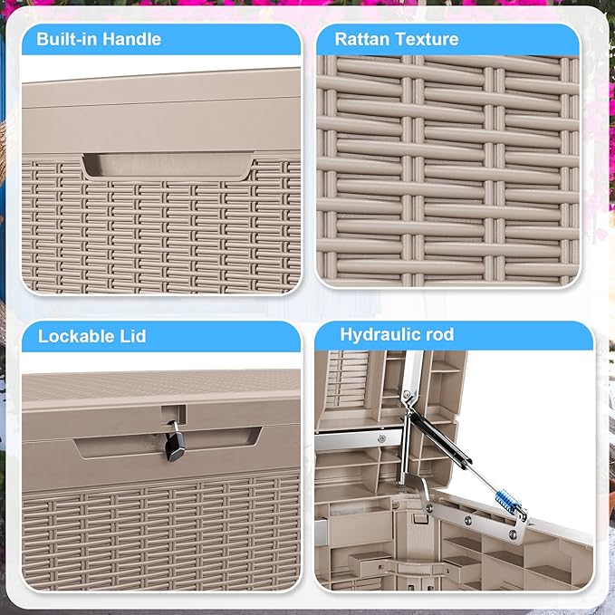 260 Gallon Waterproof Outdoor Storage Box,Large Resin Deck Box,Lockable Outside Storage Box Container for Patio Furniure,Garden,Tools (260 Gallon,Grey)