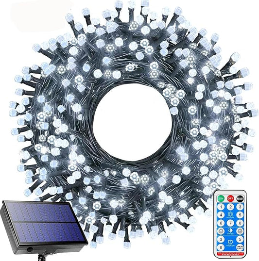 Solar String Lights Outdoor,115 Ft 300 LED Solar Christmas Lights with Remote,8 Modes Waterproof Patio Lights for Christmas Tree Patio Yard Garden Party Decor (White)