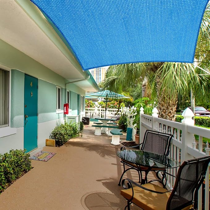 Eden's Decor Straight Flat-Edged Sun Shade Sail Rectangular 7' x 14' Blue UV-Blocking Outdoor Canopy Fabric Cloth Awning for Pergola Patio Garden Backyard Custom Size