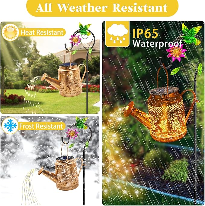 Solar Lanterns Outdoor Waterproof,Hummingbird Watering Can Garden Decor,Hanging Solar Path Lights Yard Art,Outside Patio Decorations Gardening Birthday Gifts for Mom Grandma Women with Shepherd Hook
