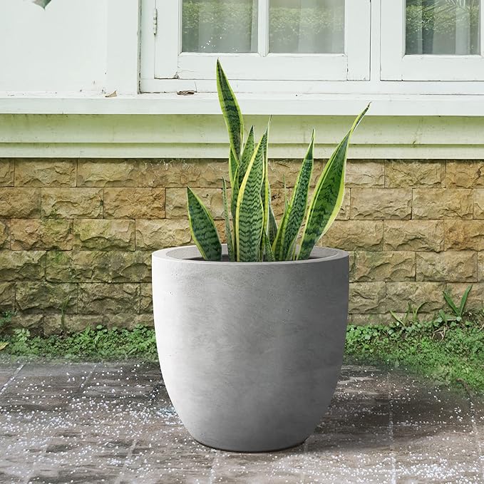Kante 18 Inch Dia Round Concrete Planter, Indoor Outdoor Large Plant Pot with Drainage Hole and Rubber Plug for Home Patio Garden, Natural Concrete