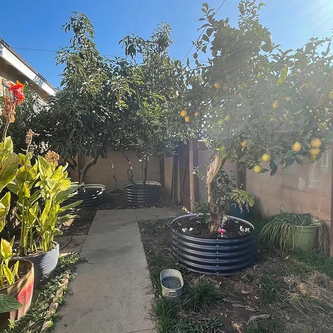 Olle 17" Tall, 42" Round Galvanized Raised Garden Bed Kit,Metal Raised Planter Boxes Outdoor DIY Raised Garden Beds Outdoor for Vegetables,3.5 * 3.5 * 1.4Ft,Midnight Grey