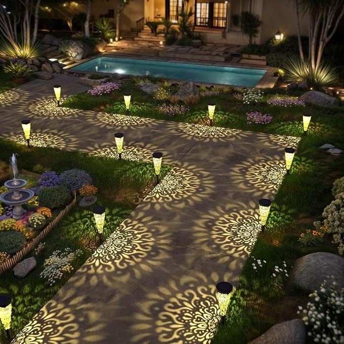 6 Pack Solar Lights Outdoor Garden Decorative Solar Pathway Lights Waterproof Plastic Outside Solar Path Landscape Lights Gardening Gifts for Women Mom Father Backyard Walkway Yard Decor