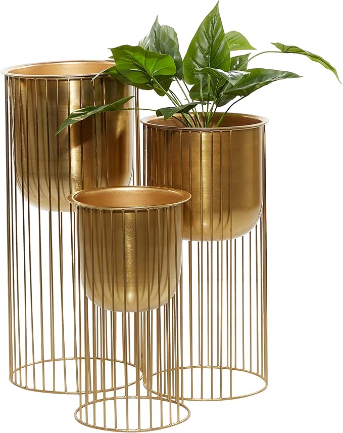 Deco 79 Metal Deep Recessed Dome Planter, Set of 3 24", 20", 16" H, Gold & CosmoLiving by Cosmopolitan Metal Indoor Outdoor Dome Planter with Removable Stand, Set of 2 19", 22" H, Gold