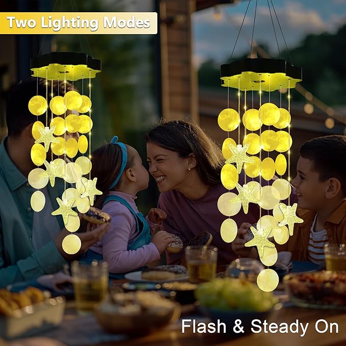 Solar Wind Chimes for Outside, Yellow Shell Gifts for Mom Grandma Women, Waterproof Solar Outdoor Decorative Mobile Lights for Garden, Yard, Patio, Window, Party, Outdoor Decorations