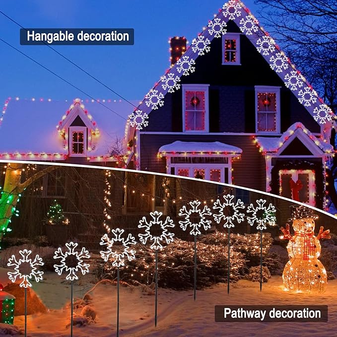Snowflake Lights Outdoor, 5 Large Snowflake Christmas Pathway Lights Outdoor Christmas Decorations Yard Sidewalk Walkway Driveway Marker Stake, White