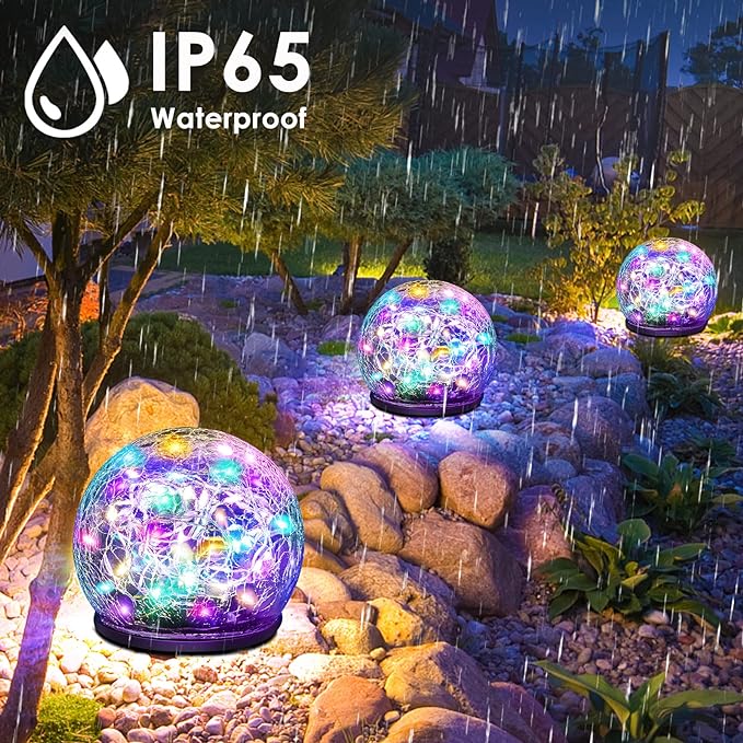 Solar Garden Lights, 4 Pack 120 LED Multicolor Cracked Glass Solar Outdoor Lights Decorative, Upgraded Waterproof Ball Lights for Yard Pathway Patio Lawn Christmas Outside Decor, TYN2023-5