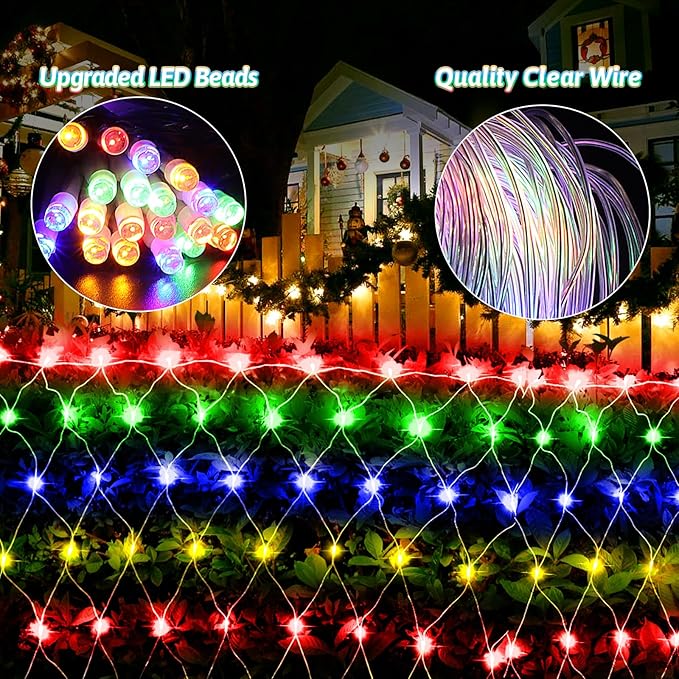 JXLEDAYY 200 LED Christmas Net Lights Outdoor Waterproof 3M*2M Mesh Lights Fairy String Lights Plug in with Timer 8 Modes for Bush Window Fence Garden Yard Roof Wall Decor-Multicolored