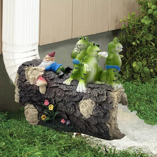 Decorative Gutter Downspout Extensions Statue, Frog On Log Downspout Splash Block Garden Rain Downspout Diverter, Cute Gnome Gutter Guardian Downspout Extender