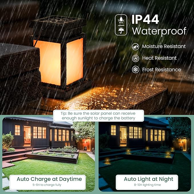 GIGALUMI Solar Lanterns Outdoor Waterproof, 4 Pack Hanging Solar Lanterns for Outside, Flame Effect Outdoor Lights for Pathway, Garden, Patio, Lawn, Porch, Gazebo, Tent, Tree, Yard(Flickering Lights)