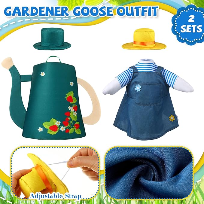 Frienda 2 Set Porch Goose Outfits Clothes 23 Inch Garden Raincoat Flag Bee Fishing Style Goose Costume for Lawn Patio Valentine's Day Decor