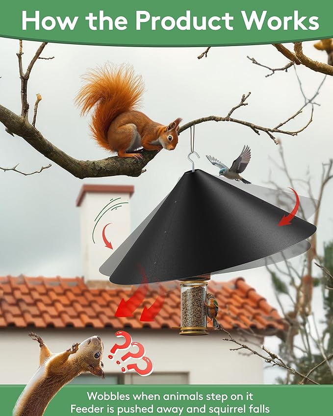 19 Inch Metal Squirrel Baffle for Bird Feeder, Squirrel Proof for Hanging Bird Feeder, Outdoor Bird Feeder Cover, Hummingbird Feeder Umbrella, Rust Chew Proof Heavy Duty