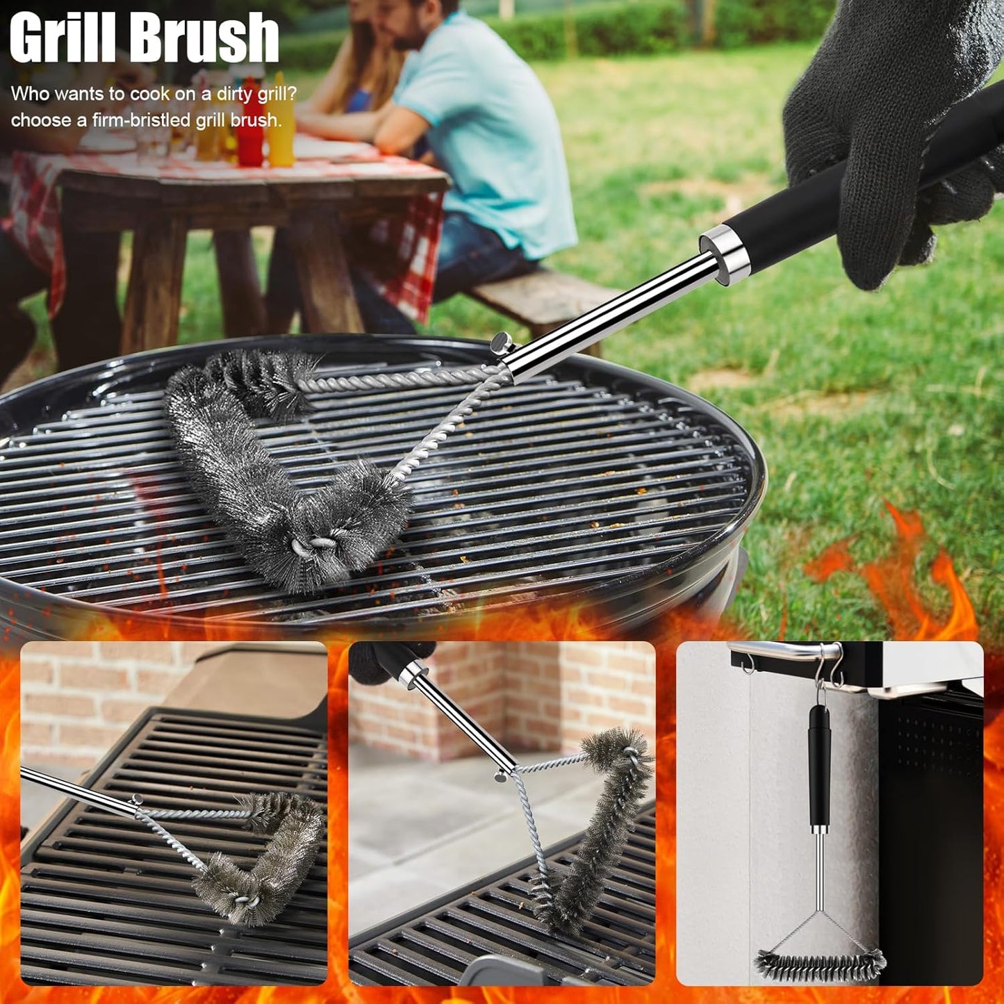31pcs BBQ Grill Accessories Set for Men Dad, Heavy Duty Grilling Tools Gifts for Fathers Day, Stainless Steel BBQ Utensils Kit with Mats, Grill Brush in Carrying Bag Black