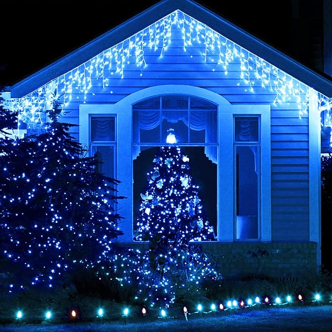 JMEXSUSS 800 LED Blue Icicle Christmas Lights Outdoor, Icicle Lights for Outside with 160 Drops, Blue Christmas String Lights Indoor Outdoor for Party Holiday Christmas Decoration