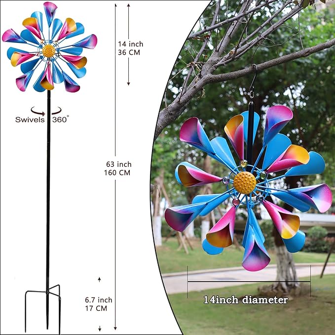 Wind Spinner Outdoor Hangable Wind Spinners 360 Degrees Metal Colorful Wind Spinner for Yard and Garden