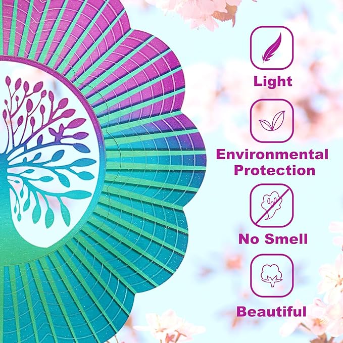 Decoroca Hanging Wind Spinner - Tree of Life 12in Wind Spinner Outdoor, Stainless Steel Wind Spinners Yard Garden Decor Indoor, Kinetic 3D Metal Crafts Ornaments Decoration