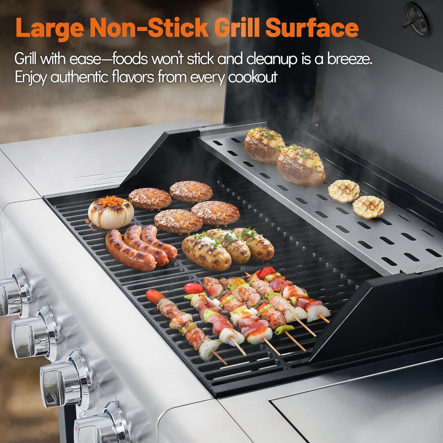 4-Burner Propane Gas Grill, Stainless Steel BBQ with 40,000 BTU, Foldable Side Shelves, Porcelain-Coated Grates, Ideal for Patio & Backyard Cooking (4&1 Burner)