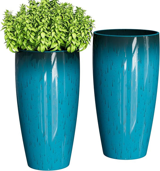 QCQHDU 24 inch Tall Planter for Indoor & Outdoor Plants, 2 Pack Sturdy Plant Flower Pots Modern Decor for Front Porch Patio Deck Living Room