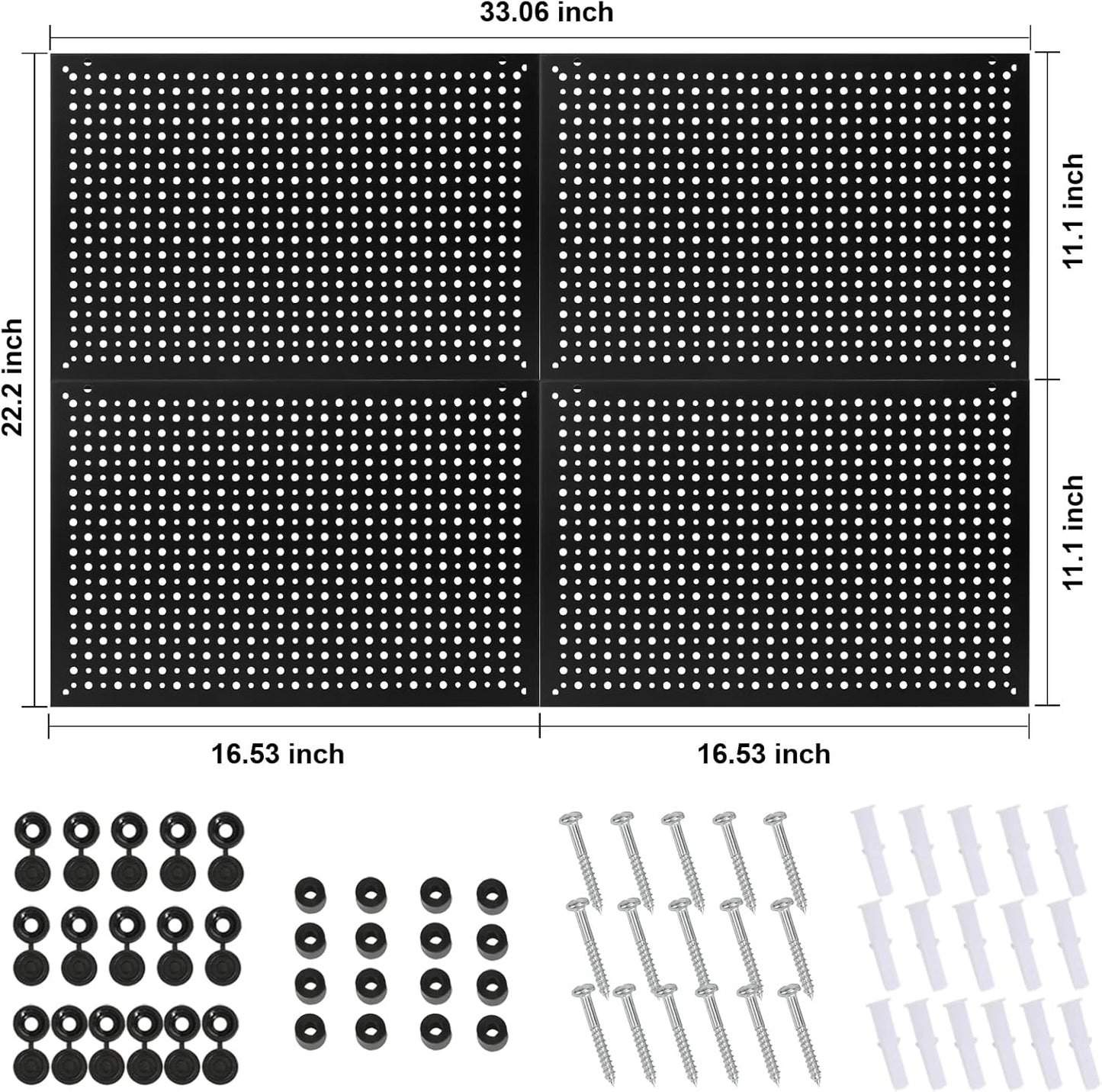 4 Pack Heavy Duty Steel Pegboard Garage Organization Panels,Universal 1/8 and 1/4 Pegboard Accessories,Suitable for Tool Storage,Garage Storage etc. (Black, 16X10.5)