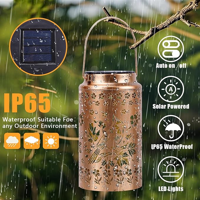 Cardinal Solar Lanterns Outdoor Waterproof, Metal Hanging Lights Decorations for Garden Yard Lawn Patio, Unique Cardinal Gifts for Women Mom Grandma Gardener for Mother'Day Christmas