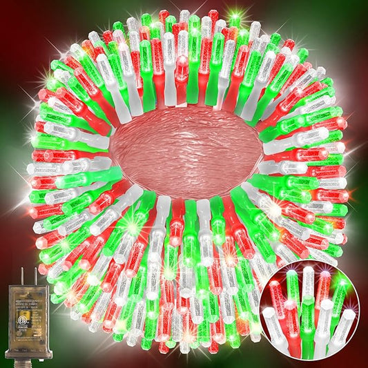 Heceltt 1140 LED 449 FT String Lights Outdoor, 8 Modes Christmas Lights Plug in, IP44 Waterproof Led String Lights with Timer and Memory for Home Party Tree Decorations (Red Green and White)