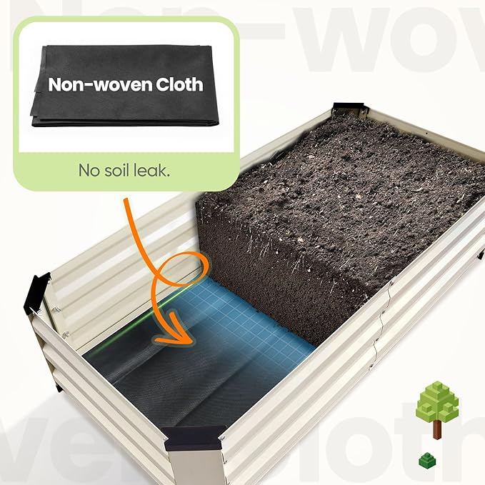 KING BIRD Raised Garden Bed Kit with Bottom 2025 Upgraded Galvanized Planter Garden Box Outdoor & Indoor for Gardening, Vegetables, Flowers, Beige, 47.2x23.6x11.8 in