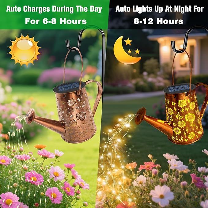 VOOKRY Solar Lights Outdoor Decoration, Large Hanging Metal Solar Watering Can Lights Waterproof Sunflower Garden Decor Yard Lights Outside for Porch Lawn Patio, Birthday Gifts for Women Mom Grandma