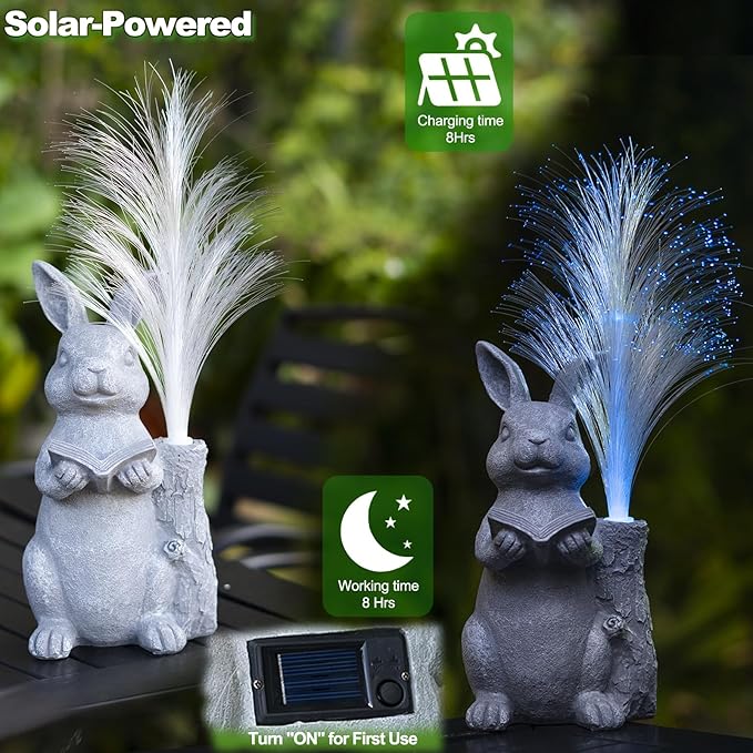 Solar Rabbit Garden Statue with Color-Changing LED Lights – Bunny Figurine for Outdoor Patio, Lawn, Yard & Balcony Decor, Perfect Gardening, Housewarming & Birthday Gifts for Women, Mom & Grandma