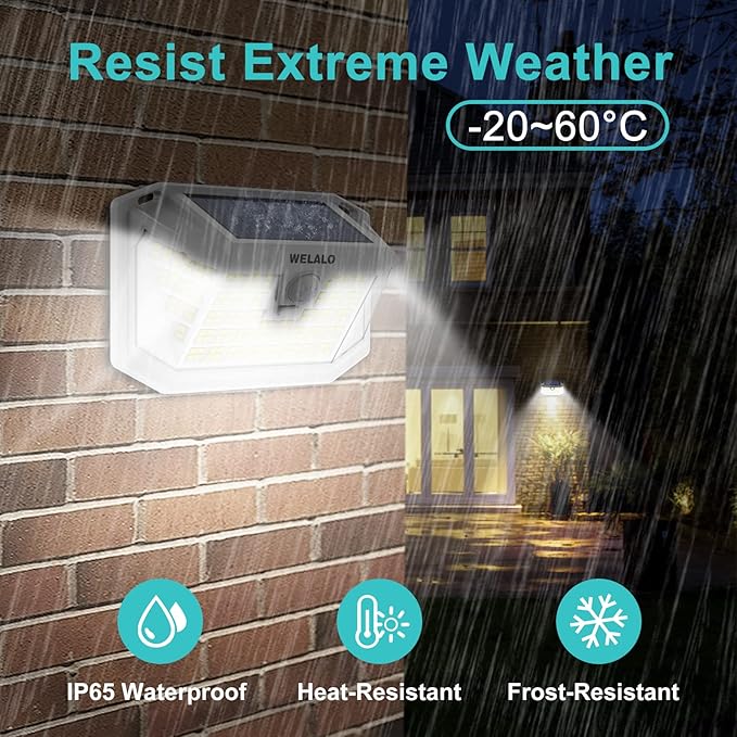 Solar Motion Sensor Lights Outdoor, [3 Modes/4 Pack/188 LED] 270° Wide Angle Lighting, Security Solar Powered Wall Lights, IP65 Waterproof Flood Lights for Fence Porch Yard Patio(White)