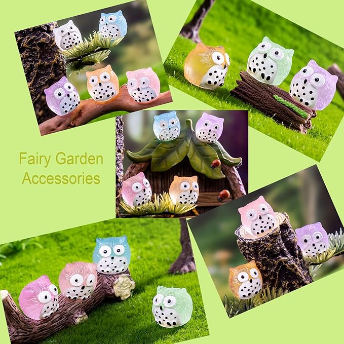 Luminous Mini Resin Animals 40 Pcs Tiny Resin Owls Glow in The Dark for Garden Miniatures Fairy Garden Accessories Plant Decorations and Car Accessories