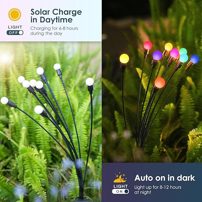 Solar Christmas Decoration, 20 LED Firefly Garden Lights Solar Outdoor, Solar Lights for Outside Sway by Wind,Solar Lights Outdoor Waterproof for Yard Patio Pathway Decoration (2 Pack)