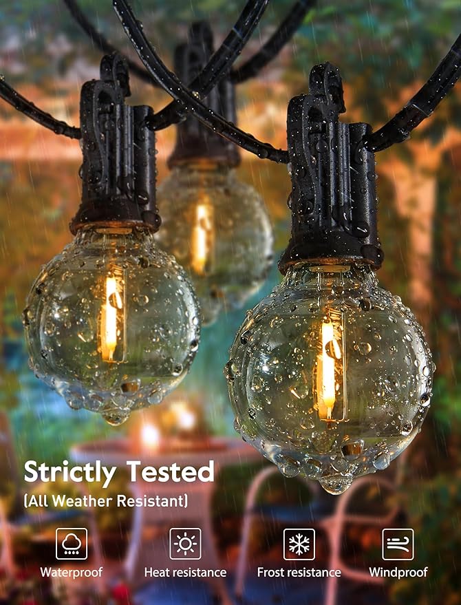 Brightown 60FT LED Outdoor Deck Lights - 2 Pack Patio Lights with 30 Shatterproof Clear Dimmable Edison Bulbs, Waterproof Connectable Hanging Lights for Outside Backyard Porch Party Christmas Decor