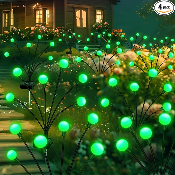Solar Firefly Light, Christmas Lights for Outside Decorations, 4 Pack 24 LED Green Solar Garden Lights, Outdoor Waterproof Garden Decor for Yard Patio Pathway Lawn Christmas
