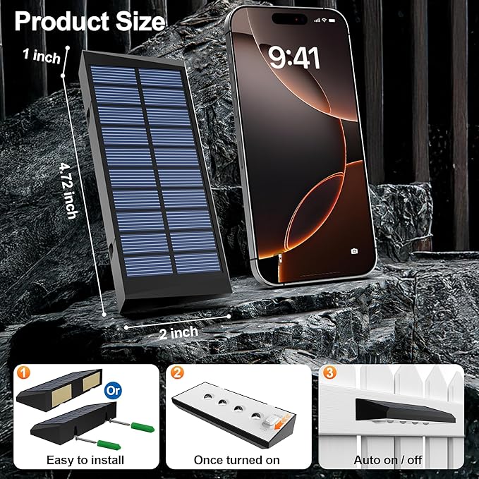 Solar Fence Lights Outdoor Waterproof IP65, 12 Pack Fence Lights Solar Powered 60 Lumens Auto On/Off Step Wall Lights Outside Decorations for Yard, Porch, Patio, Stairs, Pool, Deck, Garden-White Light