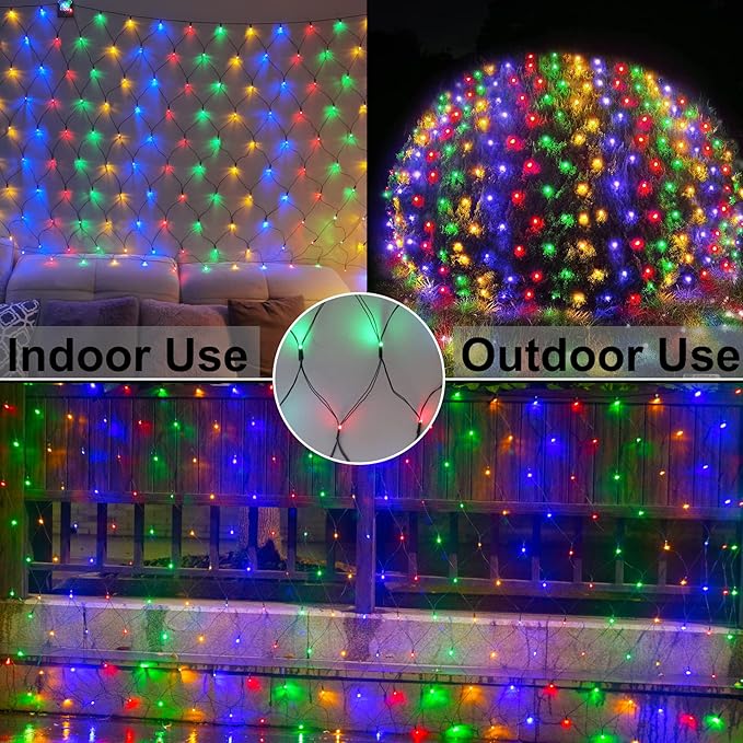 Colorful Christmas Net Lights Outdoor 8 Modes, 21ft x 5ft Waterproof Mesh Lights Giant 360 LED Net Lights Mulitcolored Fairy String Christmas Lights Connectable for Bushes Tree Garden Home Party