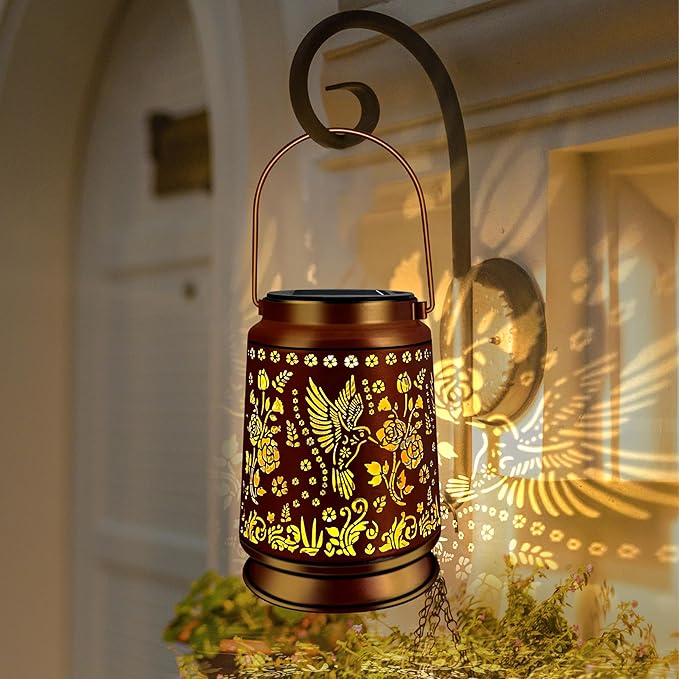 KY&BOSAM Solar Hummingbird Lanterns Outdoor Waterproof,LED 300 Lumens Metal Hanging Outside Lantern Lights Decorative for Yard Backyard Porch Garden Decorations Birthday Gifts for Women Mom Grandma