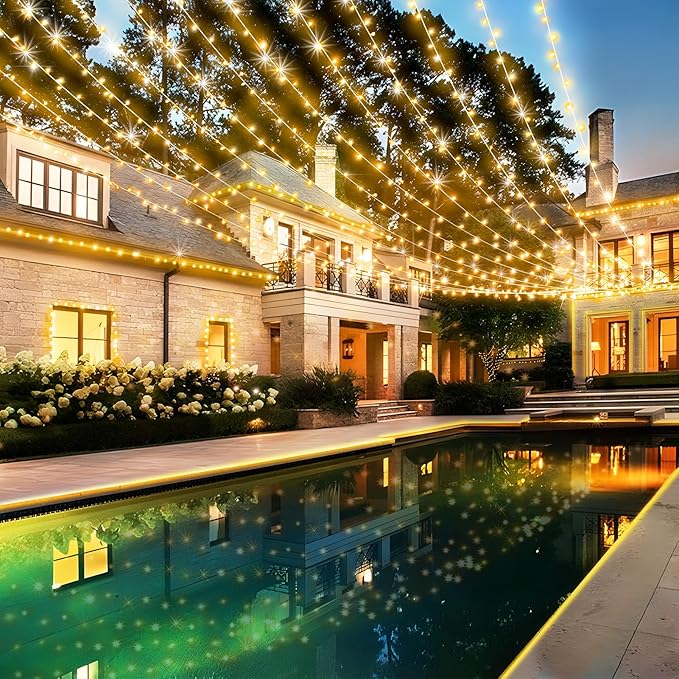 KNONEW 600ft 1500 LED Christmas String Lights Outdoor 8 Lighting Modes & Timer Dimmable Fairy Light Plug in Waterproof for Xmas Roof Yard Tree Wedding Party Holiday Decorations (Warm White)