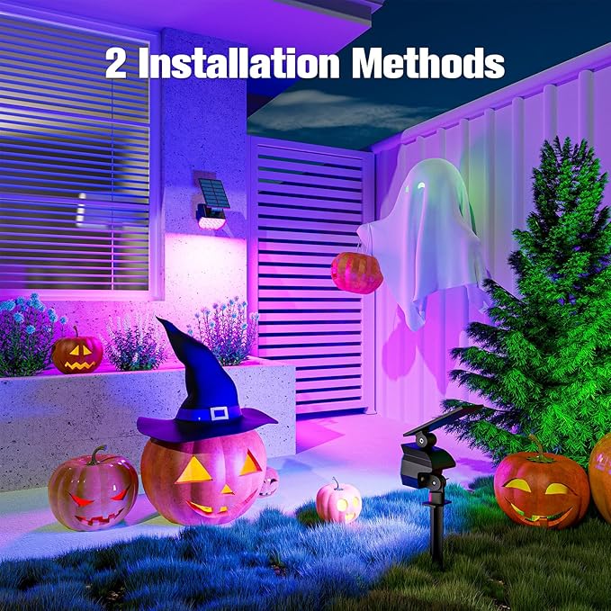 NIORSUN Solar Color Changing Lights Outdoor,7 Lighting Modes RGB Solar Outdoor Lights,IP67 Waterproof Multicolor Landscape Spotlights for Halloween Holiday Decorations,8 Pack