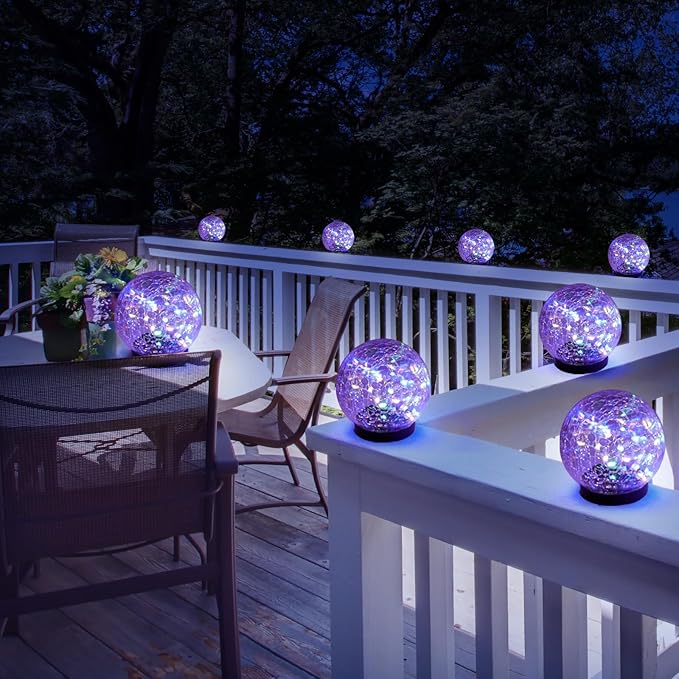 Solar Garden Lights Outdoor Waterproof, 4 Pack Cracked Glass Ball Light, Ground Landscape Garden Decor, Solar Globe Decorative for Pathway/Patio/Lawn/Yard (Multicolor, 4.7")