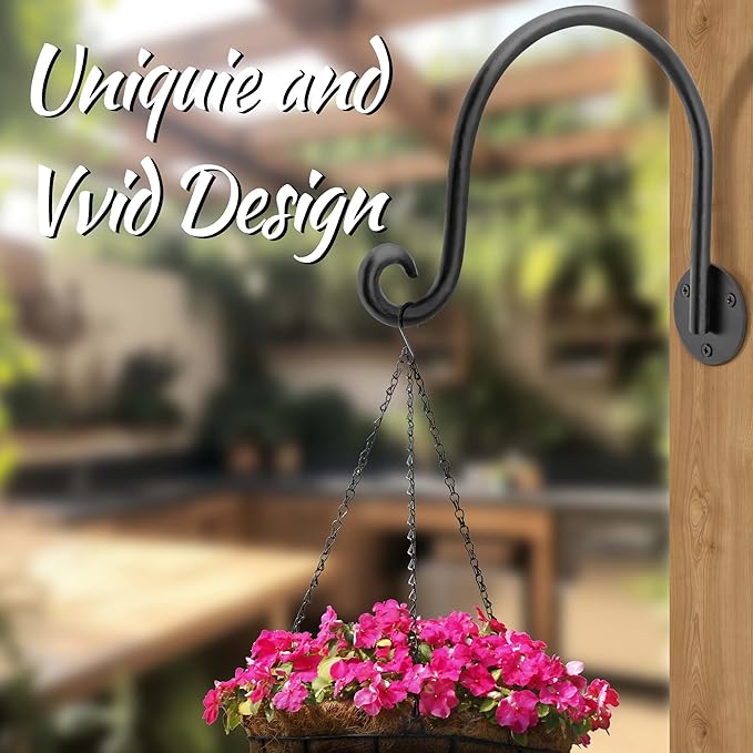 AJART Hanging Plant Hanger Outdoor: Bird Feeder Wall Hooks - 8 Inch Plant Bracket Hook for Hanging Flower Baskets 4 Pieces