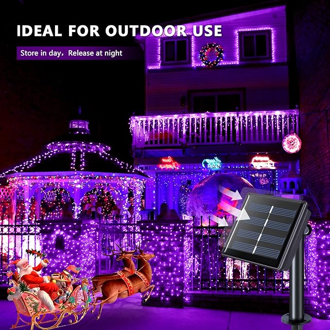 JMEXSUSS 2 Pack Purple Solar Christmas Lights, 33ft 100 LED Purple Solar Lights Outdoor, Waterproof 8 Modes Purple Fairy Lights for Outside Tree Garden Patio Christmas Halloween Decorations